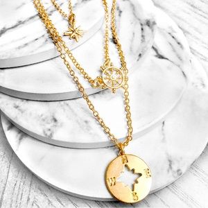 NWT Tri Layered Gold
Tone Nautical Navigation
Compass Necklace Set